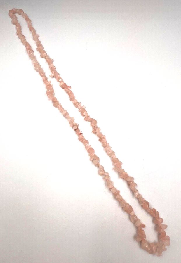 Antique Vintage Natural Polished Rose Quartz Long Necklace