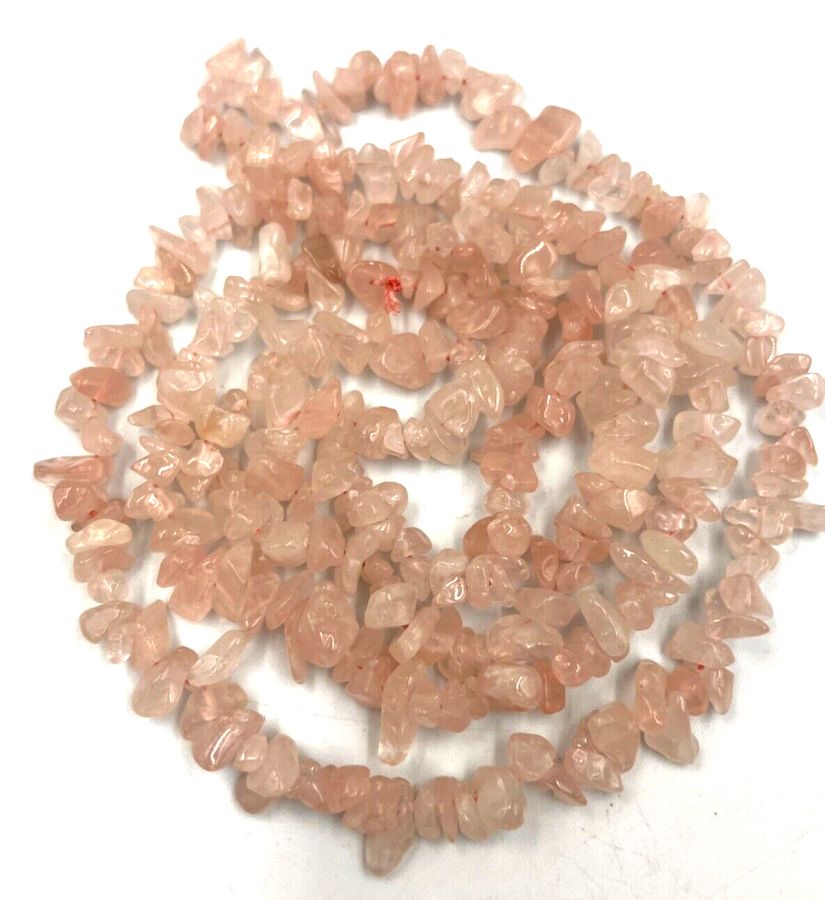 Antique Vintage Natural Polished Rose Quartz Long Necklace