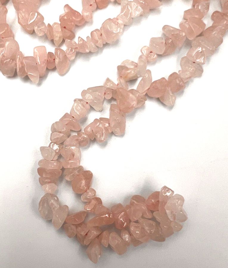 Antique Vintage Natural Polished Rose Quartz Long Necklace