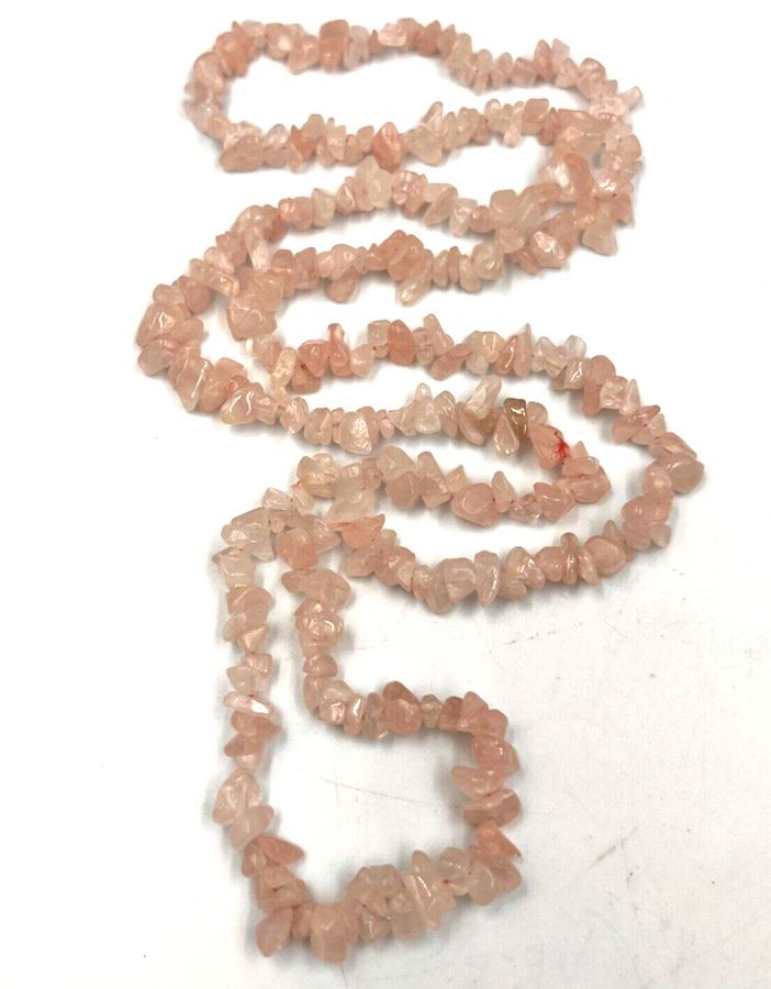 Antique Vintage Natural Polished Rose Quartz Long Necklace