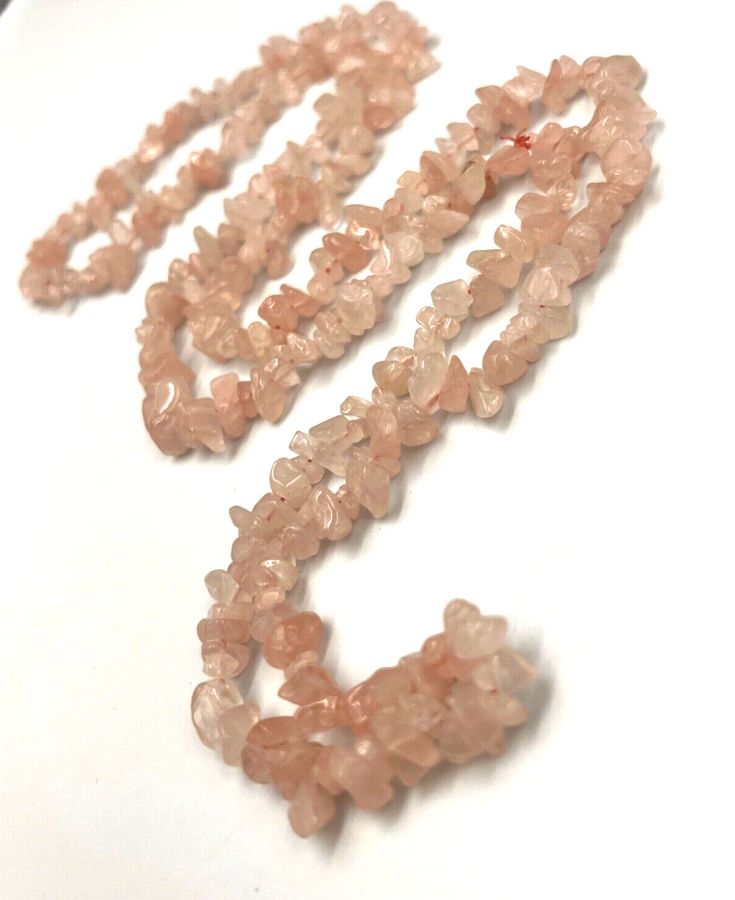 Antique Vintage Natural Polished Rose Quartz Long Necklace