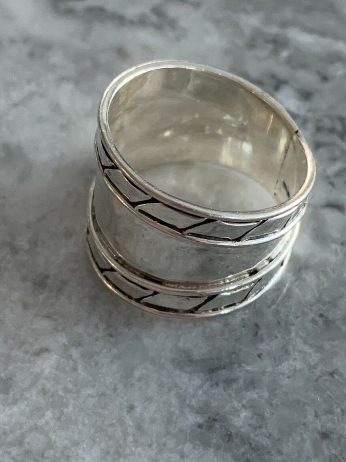 Antique Solid Silver Ring Size S  Tested  Wide Band