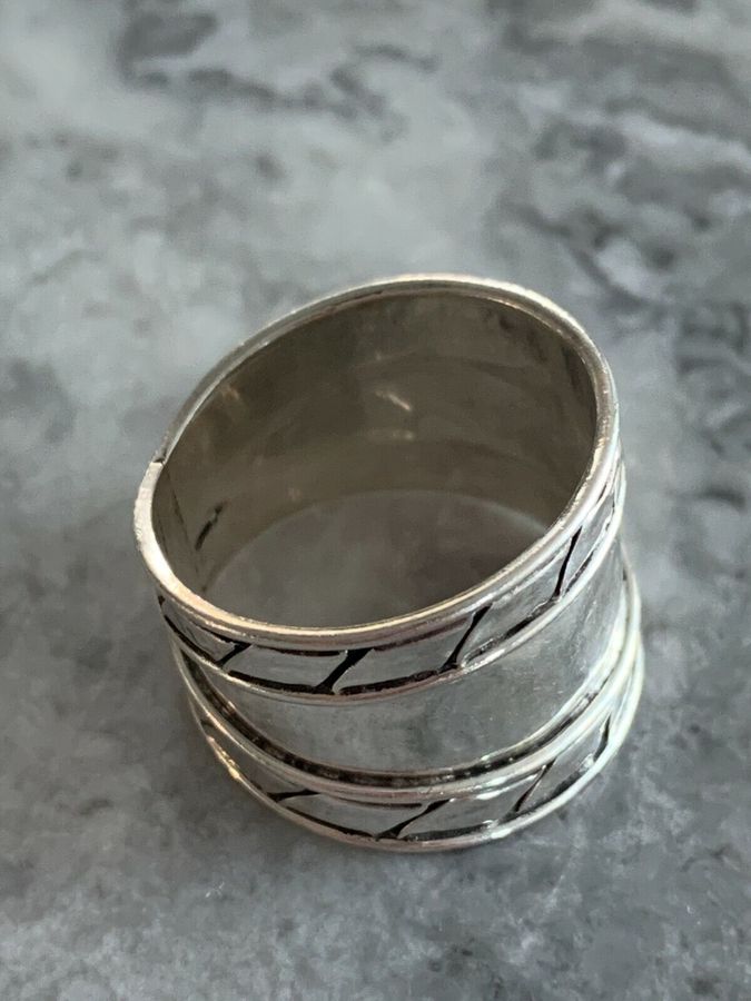 Antique Solid Silver Ring Size S  Tested  Wide Band