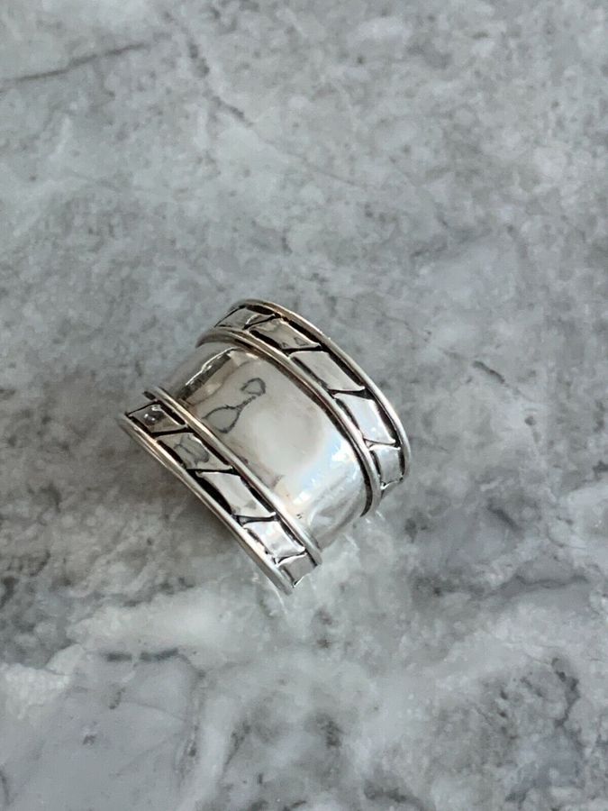 Antique Solid Silver Ring Size S  Tested  Wide Band