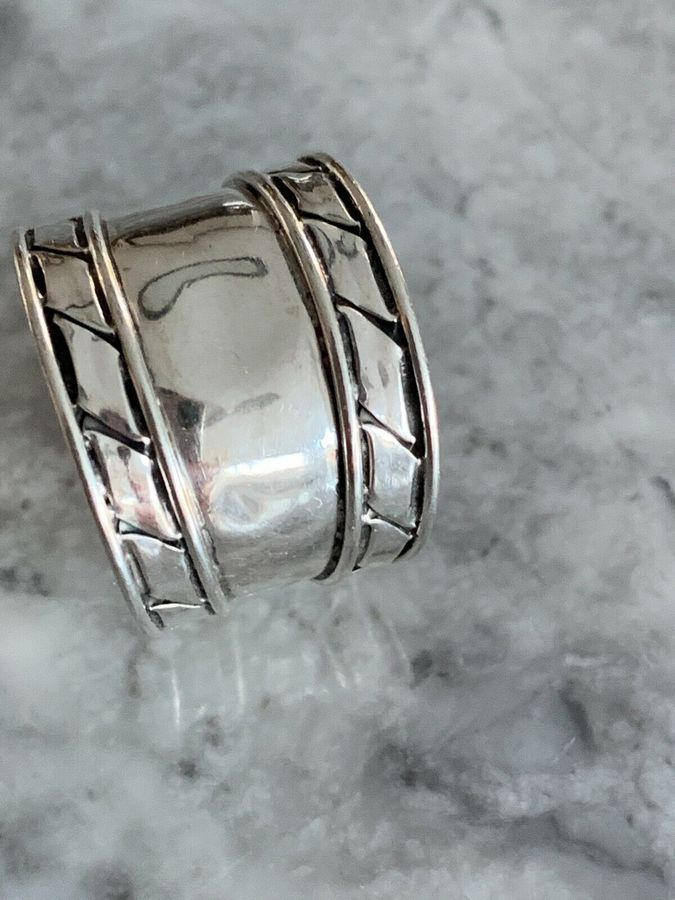 Antique Solid Silver Ring Size S  Tested  Wide Band