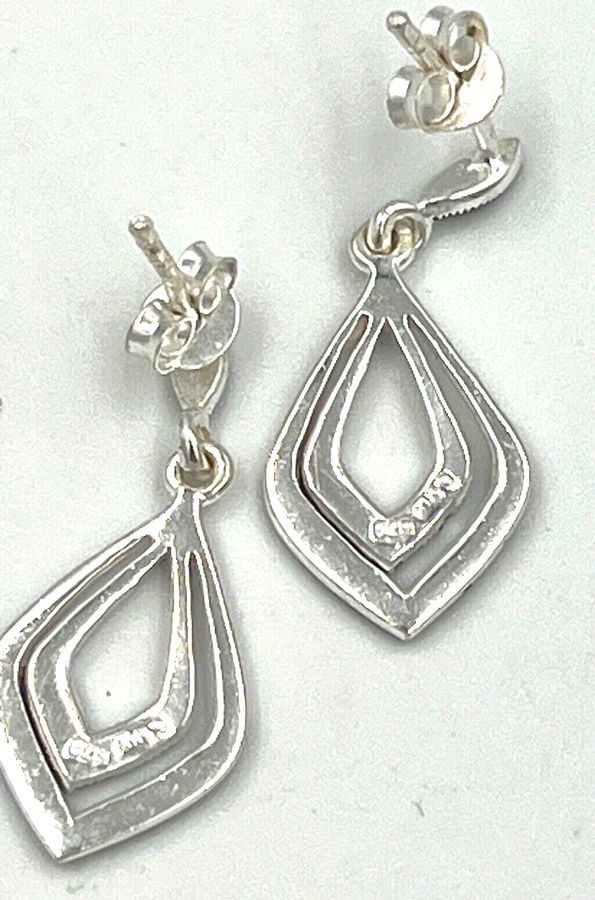 Antique Antique Art Deco Silver Drop Earrings Marcasite 1920s Pierced Ears