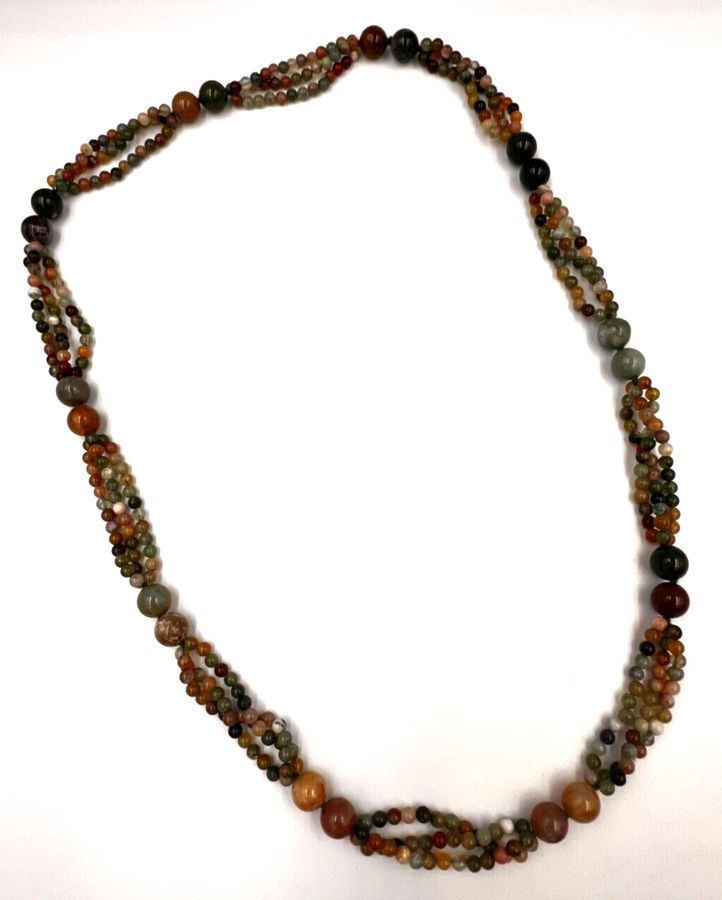 Antique Rare Antique Chinese 3 Strand Jade Long Necklace Multicolour Natural Jade