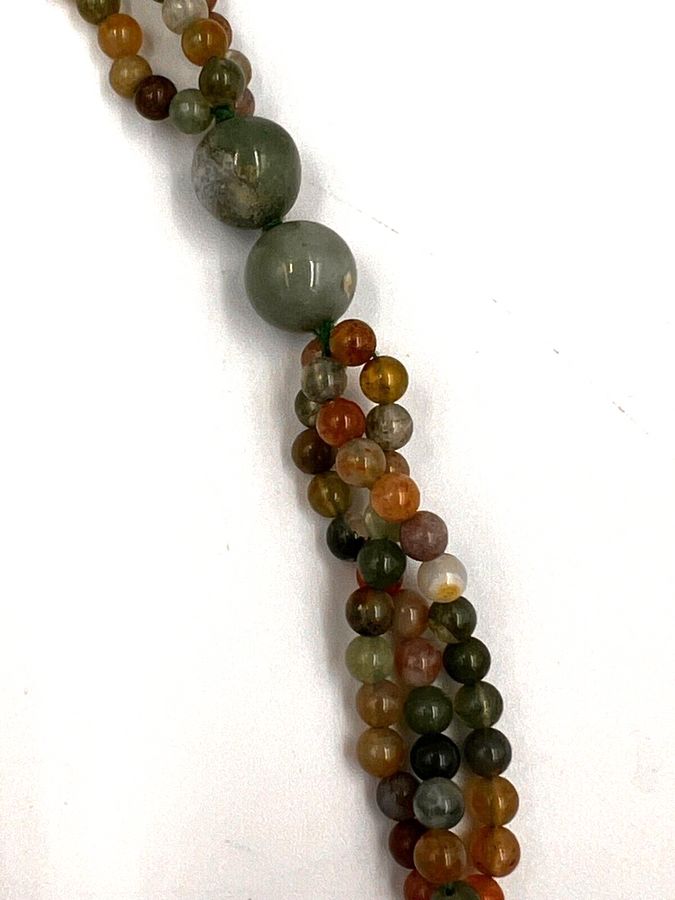 Antique Rare Antique Chinese 3 Strand Jade Long Necklace Multicolour Natural Jade