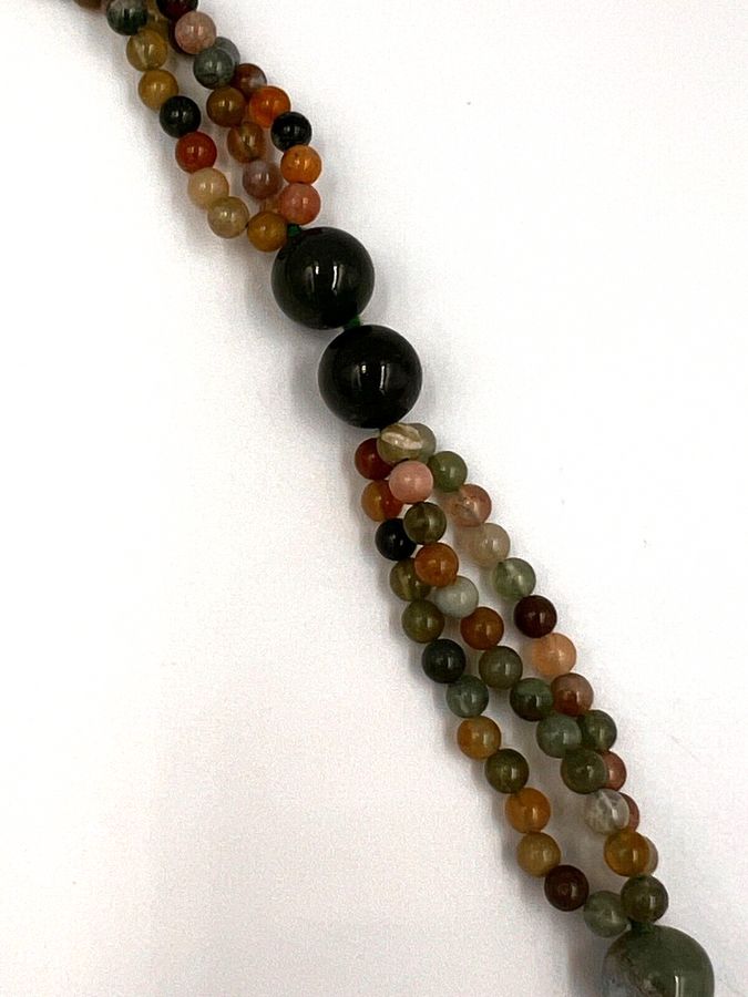 Antique Rare Antique Chinese 3 Strand Jade Long Necklace Multicolour Natural Jade