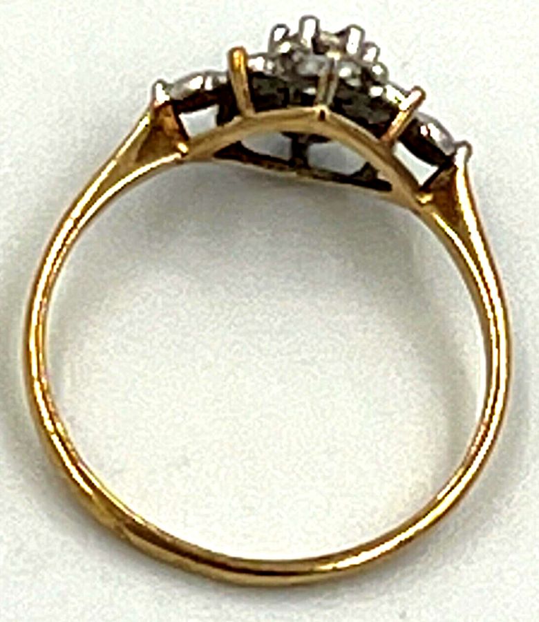 Antique Vintage 9CT Gold Diamond Cluster Ring Size M Hallmarked 9 Diamonds