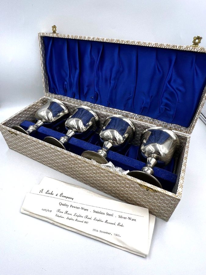 Antique Vintage Mid Century Set of Pewter Goblets Boxed