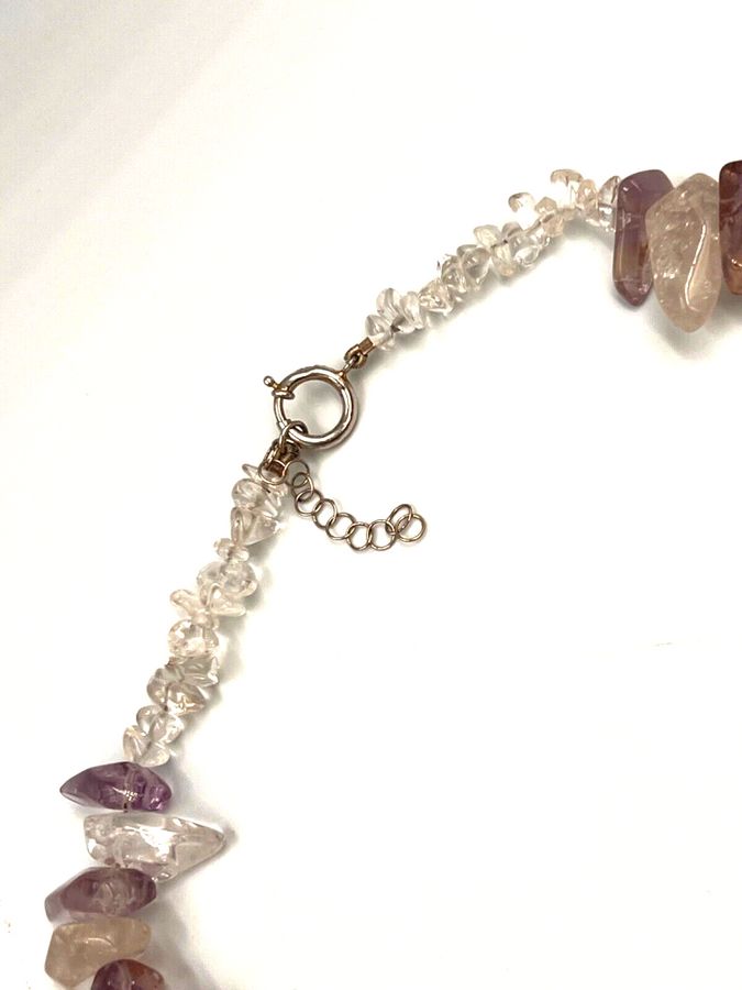 Antique Vintage Natural Polished Amethyst & Crystal Necklace Choker with Silver Clasp