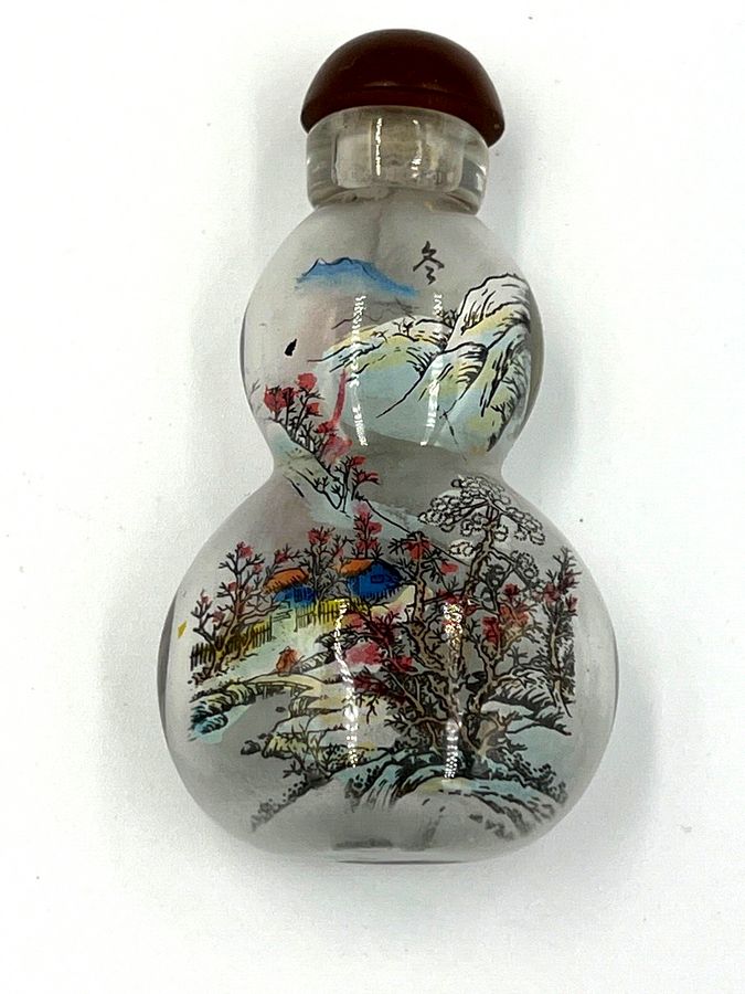 Antique Antique Chinese Reverse Painted Glass Scent Snuff Bottle Gourd Shape