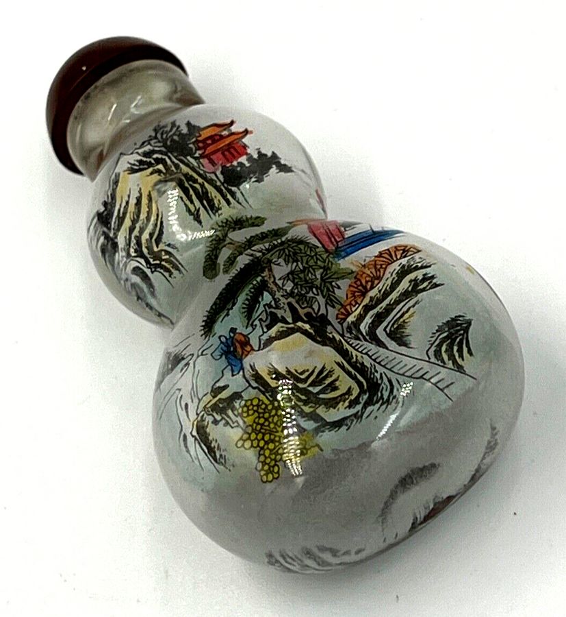 Antique Antique Chinese Reverse Painted Glass Scent Snuff Bottle Gourd Shape