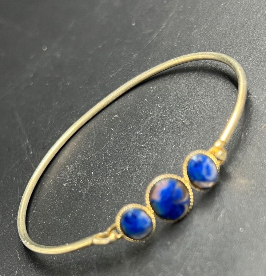 Antique Vintage Bangle Bracelet Set with Lapis Czech Blue