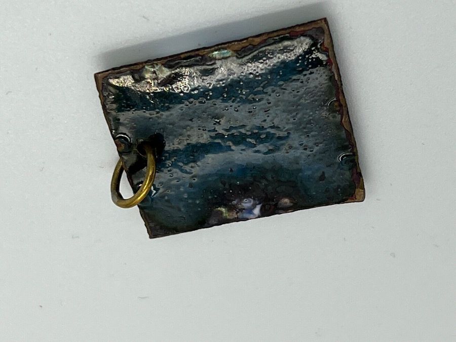 Antique Enamelled Square Pendant Handmade Artisan