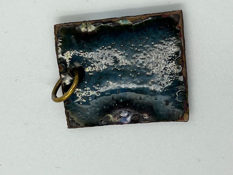 Antique Enamelled Square Pendant Handmade Artisan