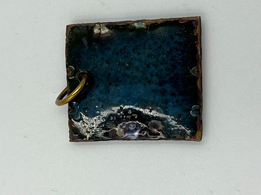 Antique Enamelled Square Pendant Handmade Artisan