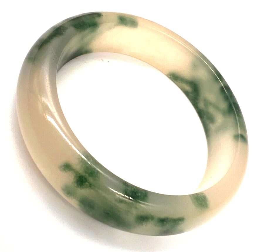 Antique Antique Art Deco Chinese Moss in Snow Translucent Jadeite  Bangle (1 of a Pair)