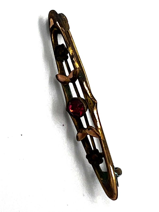 Antique Antique Victorian Czech  Red Bar Brooch