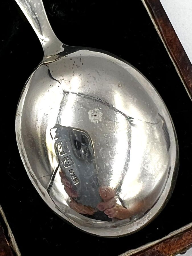 Antique Art Deco Sterling Silver Christening Spoon Boxed 1937 Hallmarked Birmingham