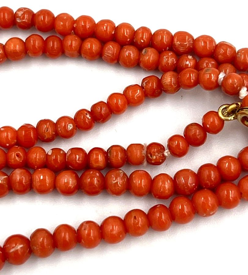 Antique Coral Necklace Carved Graduated Beads