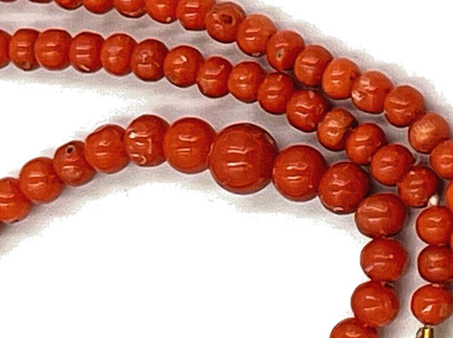 Antique Coral Necklace Carved Graduated Beads