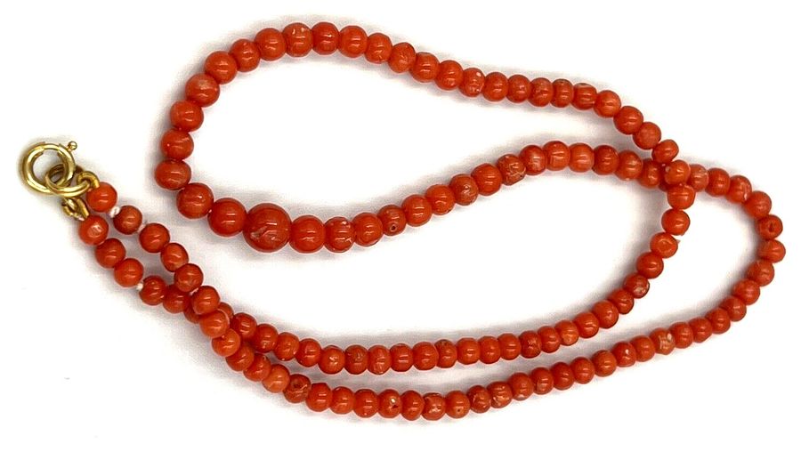 Antique Coral Necklace Carved Graduated Beads