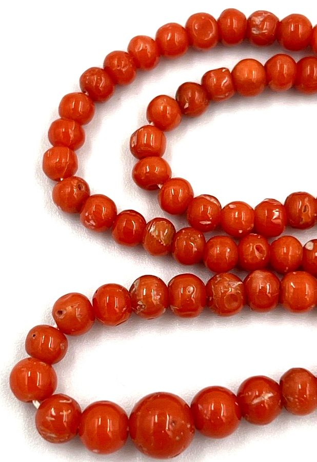 Antique Coral Necklace Carved Graduated Beads