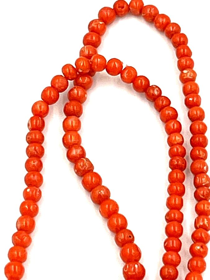 Antique Coral Necklace Carved Graduated Beads