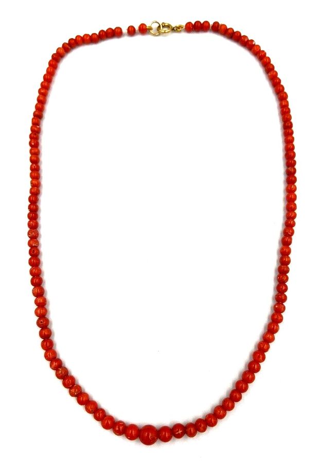 Antique Coral Necklace Carved Graduated Beads