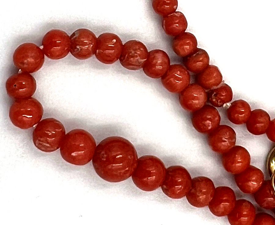 Antique Vintage Coral Necklace Carved Graduated Beads