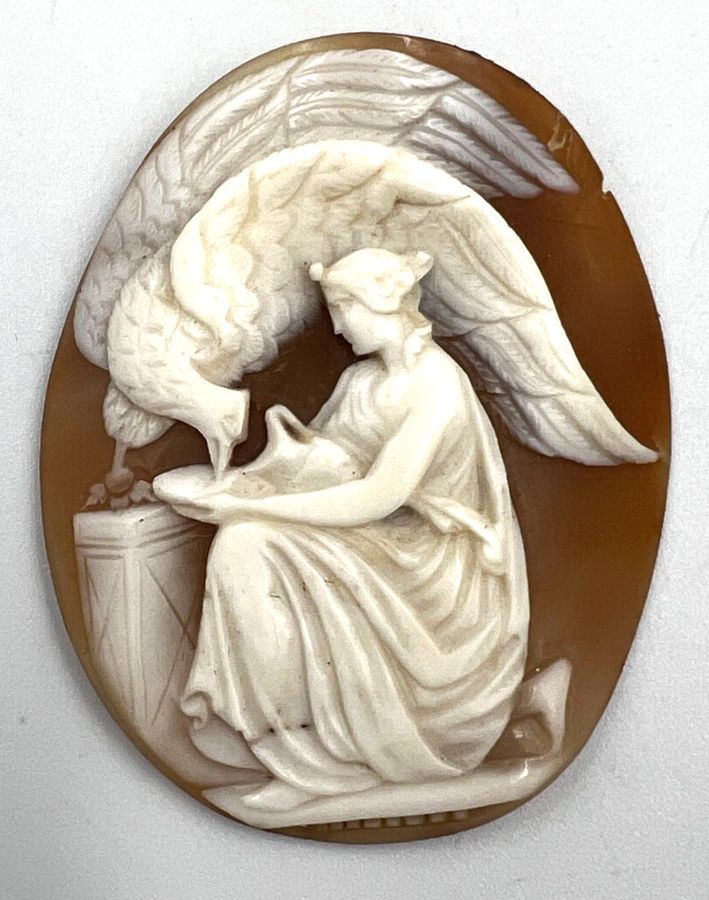 Antique Antique Victorian Large Shell Cameo Carving of Hebe High Relief Circa 1890