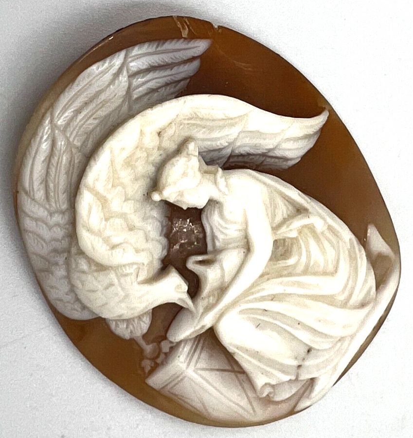 Antique Antique Victorian Large Shell Cameo Carving of Hebe High Relief Circa 1890