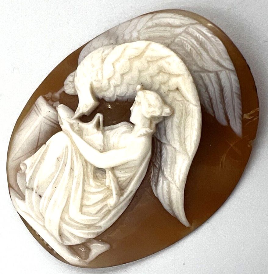 Antique Antique Victorian Large Shell Cameo Carving of Hebe High Relief Circa 1890