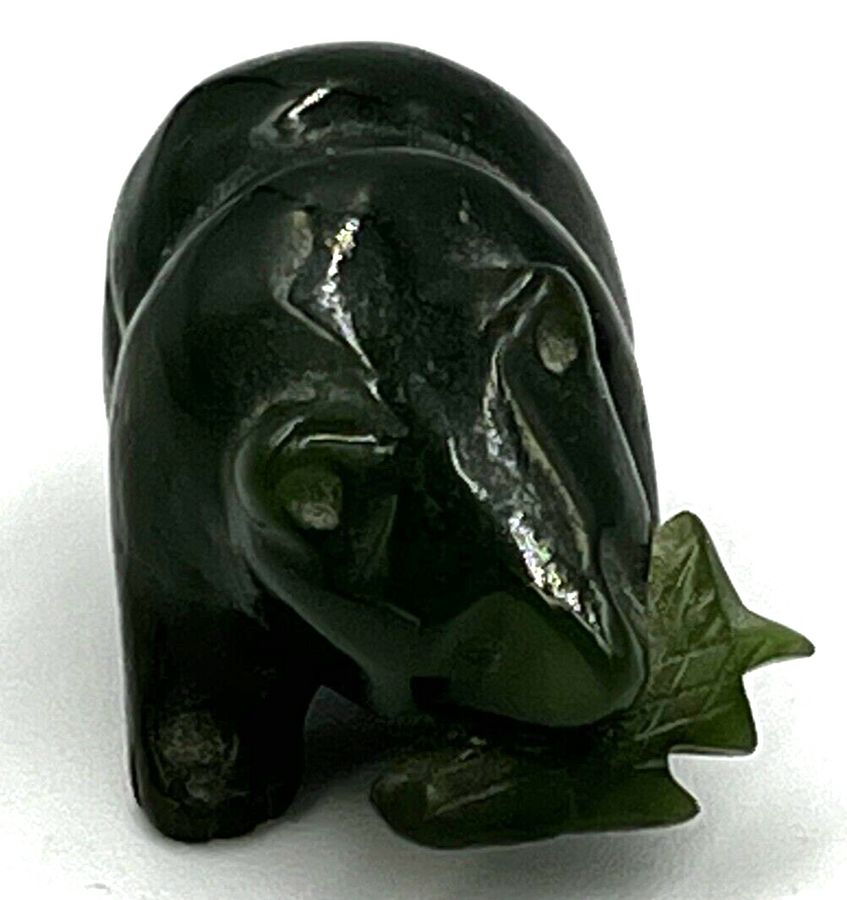 Antique Antique Art Deco Chinese Jade Carving Bear with Fish