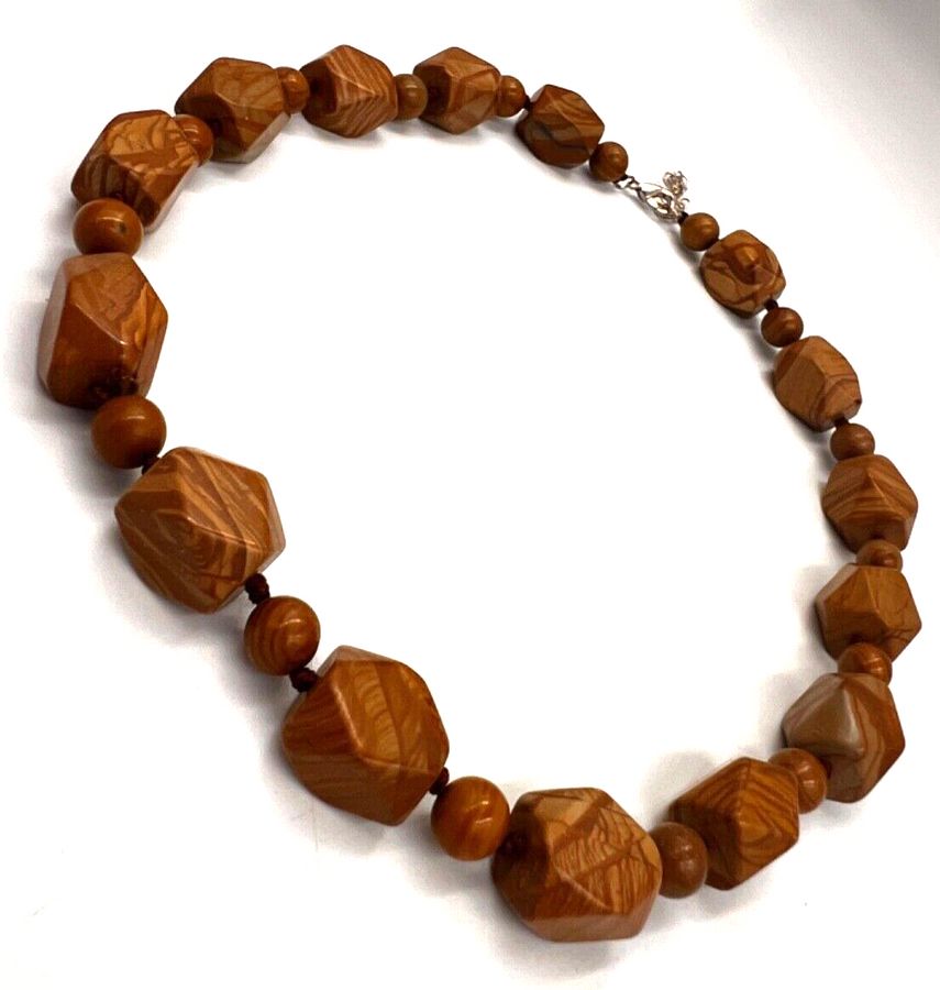 Antique Vintage Natural Brown Jasper Necklace Choker on Silver Clasp