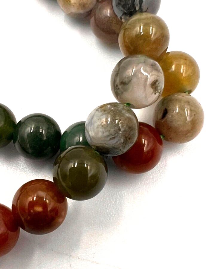 Antique Vintage Multicolour Natural Polished Jade Necklace Choker Silver Clasp