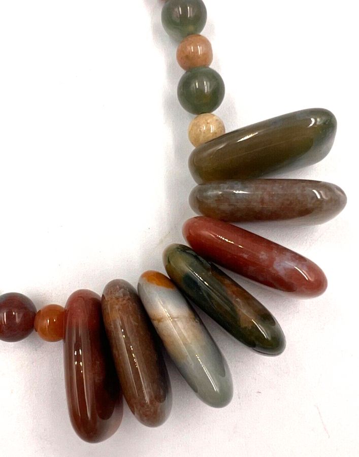 Antique Vintage Multicolour Natural Polished Jade Necklace Choker Silver Clasp