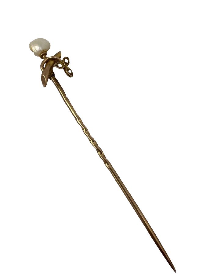 Antique Antique Murrle Bennett & Co Stickpin 9CT Gold Baroque & Split Pearl Circa 1900