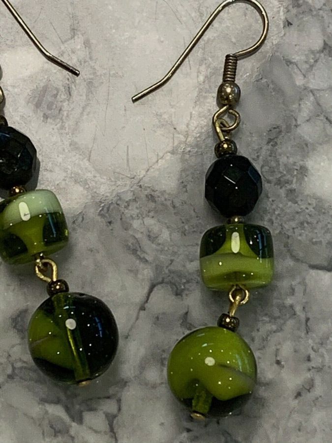 Antique Vintage Art Deco Venetian Green Murano Earrings