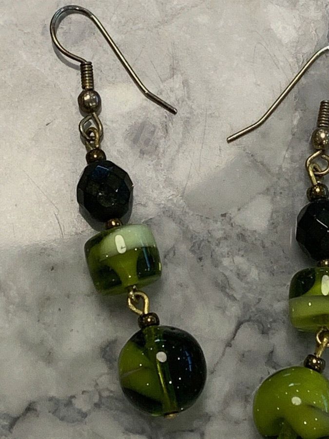 Antique Vintage Art Deco Venetian Green Murano Earrings