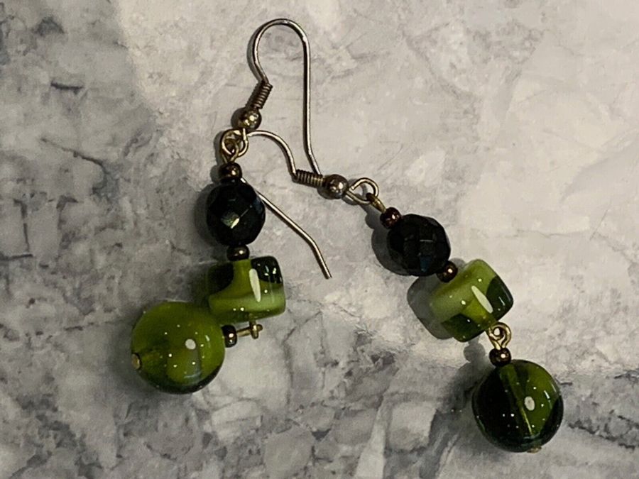 Antique Vintage Art Deco Venetian Green Murano Earrings