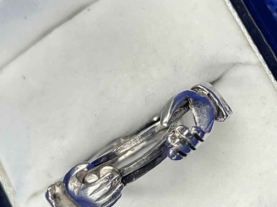 Antique Antique Art Deco Clasped Hands Silver Ring Fede Claddagh Size N Articulated Hand