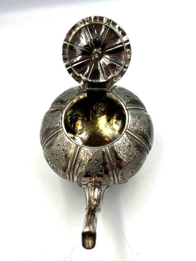 Antique Antique Rare Silver Plated Pumpkin Teapot Acorn Finial Gourd Shaped & Footed