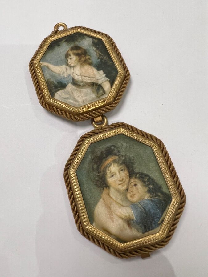 Antique Vintage miniature Fabric portraits