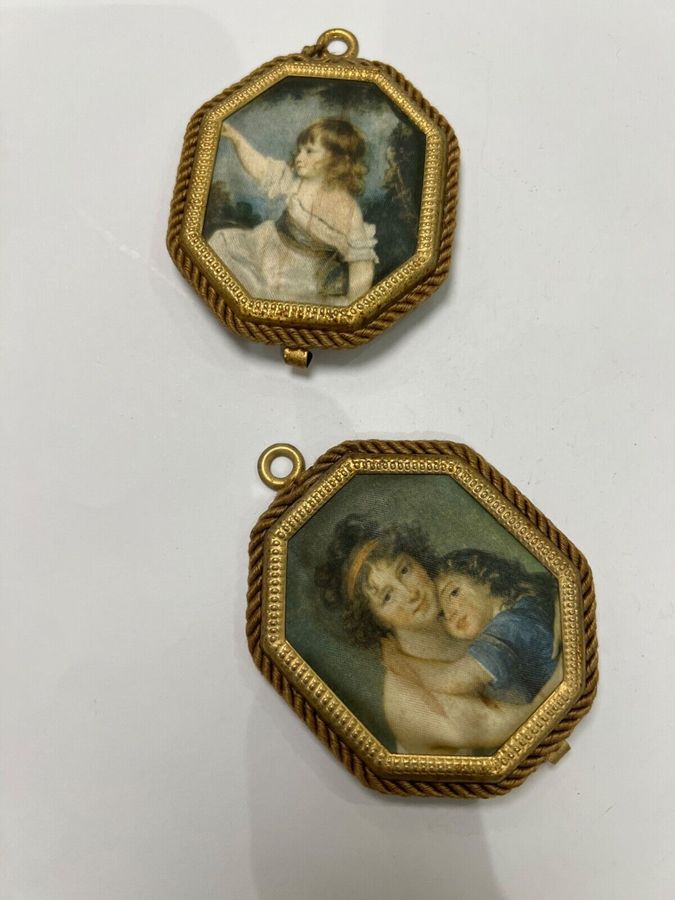 Antique Vintage miniature Fabric portraits