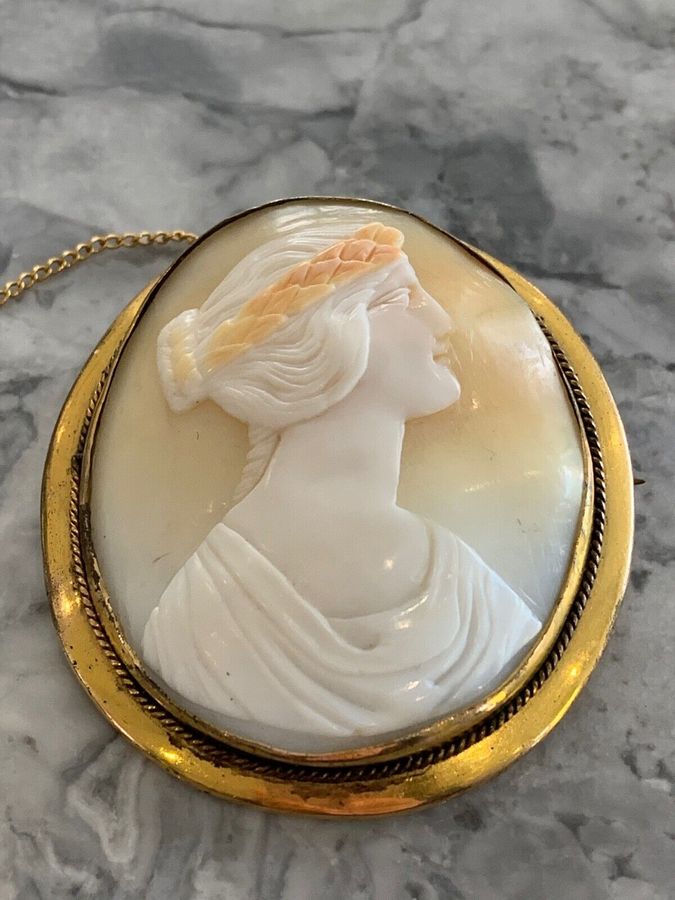 Antique Natural Shell Cameo Brooch in PinchBeck Mount