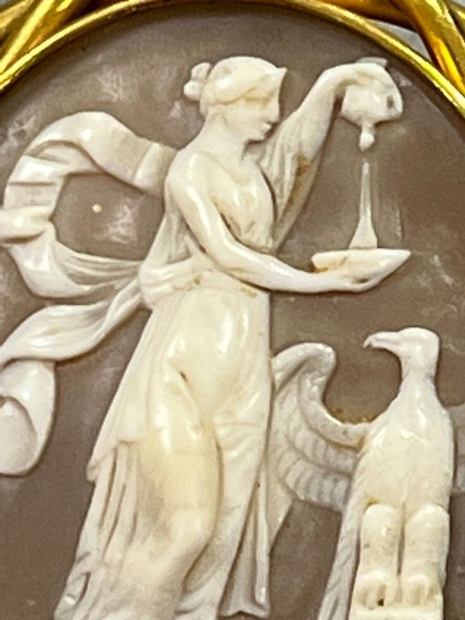 Antique Vintage Carved Shell Large Cameo Depicting Hebe and the Eagle