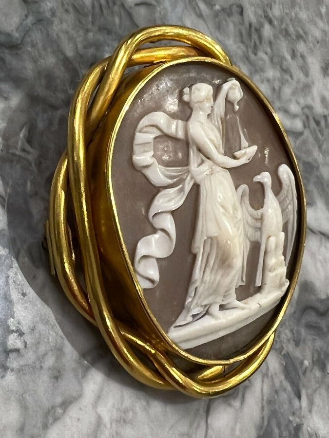 Antique Vintage Carved Shell Large Cameo Depicting Hebe and the Eagle